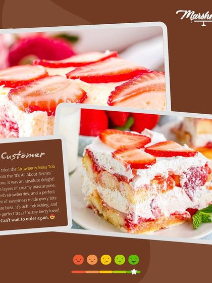 A happy customer review for my Strawberry Misu Tub. It's made with layers of creamy mascarpone, fresh strawberries, and a hint of sweetness for a bite of pure bliss.