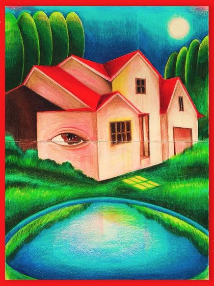 'Houses of Illinois,' a surreal sketchbook study where a house becomes a face, blending architecture with the human form.