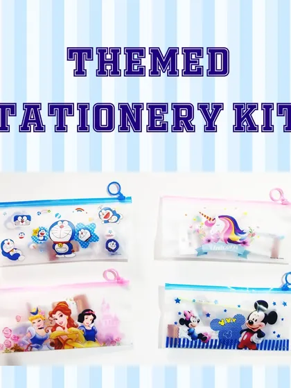These simple and sweet stationery kits come in a clear pouch. They include themed pencils and 3D erasers and are available in themes like Doraemon, Unicorn, Princess, and Mickey Mouse.