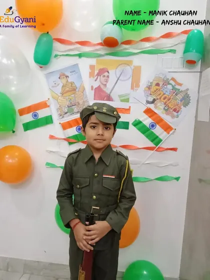 Manik Chauhan, dressed smartly as a soldier, representing the protectors of our nation in our fancy dress event.