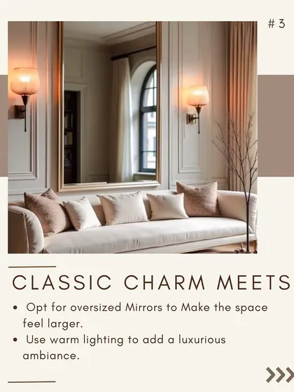 Classic charm meets modern design. This wall paneling is paired with an oversized mirror to make the space feel larger, while warm sconce lighting adds a luxurious ambiance.