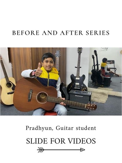 Our 'Before and After' series highlights the amazing progress of our students. Here's our young guitarist Pradhyun, showing how far he has come in just over a year with consistent practice and expert guidance.