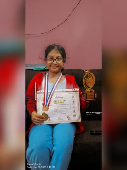 A big congratulations to Achyutuni Chandana from Bangalore for achieving 2nd Prize in Surya Namaskar. Her hard work, consistency, and beautiful practice truly stand out, reflecting her inspiring yogic spirit.