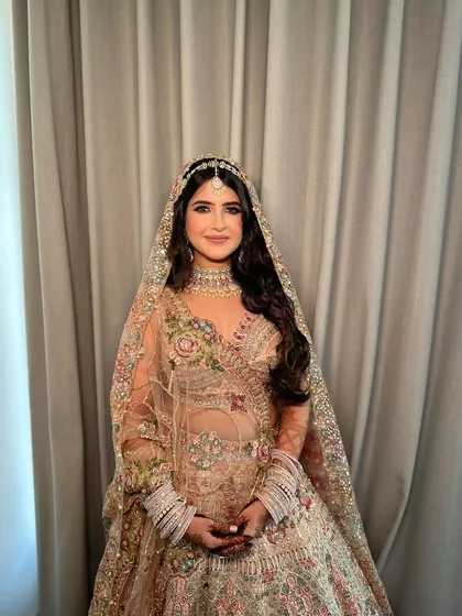 Ruchita looking serene and beautiful, ready for her big day in her pastel ensemble and my signature dewy makeup.