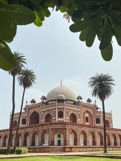 The magnificent Humayun's Tomb in Delhi, framed by palm trees. I am always drawn to heritage architecture, and this view, with its perfect symmetry and grandeur, is a moment of pure awe.