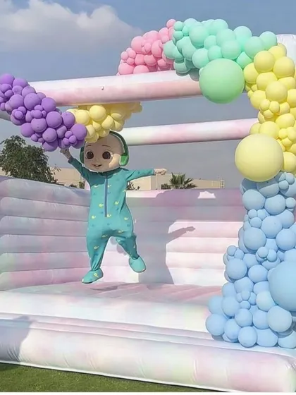 This Cocomelon-themed bouncy castle is a favorite for first and second birthdays. We provide a range of character-themed inflatables to match your child's interests, ensuring a fun and personalized experience.