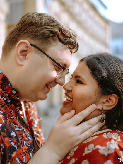 An intimate and joyful close-up of a couple sharing a laugh. Capturing these real, unguarded expressions is at the heart of my pre-wedding photography style.