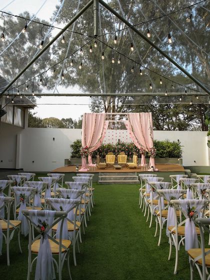 Explore the charm of The Backyard by FHC. These images showcase various setups for intimate events, from wedding ceremonies under a transparent canopy to lively birthday parties and elegant engagements. This space is designed for close-knit celebrations.