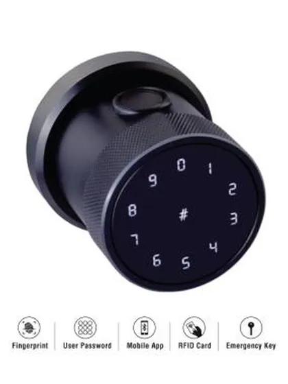 Our Oracle series smart lock combines a unique, minimalist design with powerful features. This model offers five-way access including fingerprint, mobile app, and RFID card, and is compatible with Google Assistant and Alexa for full smart home integration.