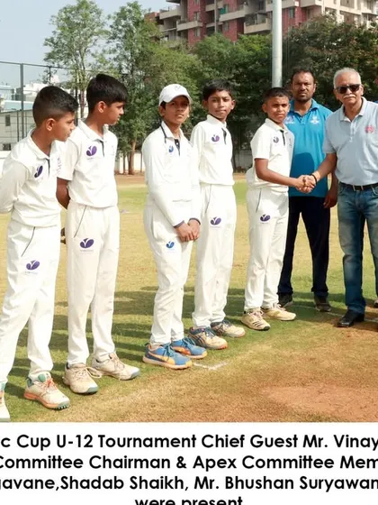 A group photo with the teams and dignitaries at the opening of the Varroc Cup U-12 tournament.