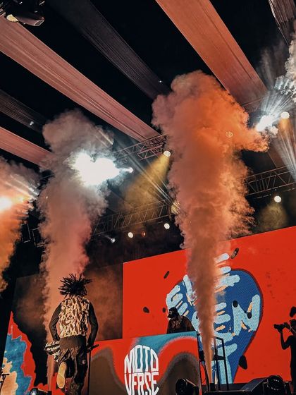 On stage at Motoverse, with the smoke cannons firing. This was a massive closing set, where I was both DJ and MC, ensuring the festival ended with a bang.