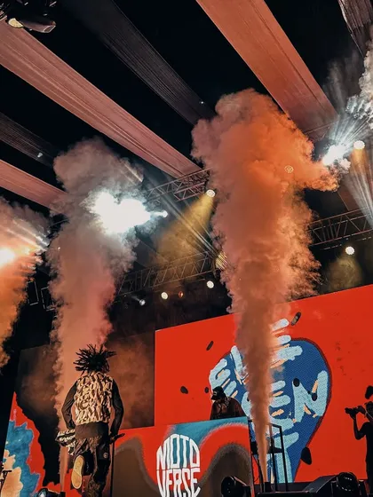 On stage as the MC and operator for a Madstarbase set at Motoverse, Royal Enfield's flagship festival in Goa. This is a large-scale brand activation where music is central to the experience.