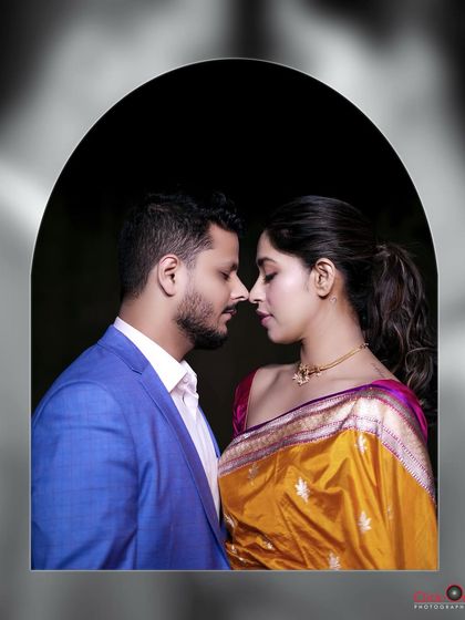 A similar portrait with a creative frame effect, showcasing different editing styles we offer for engagement photography.