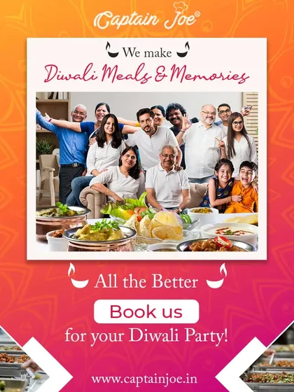 I make Diwali meals and memories all the better. This image of a happy family enjoying a festive meal reinforces my promise to enhance your Diwali party with delicious food and seamless service.