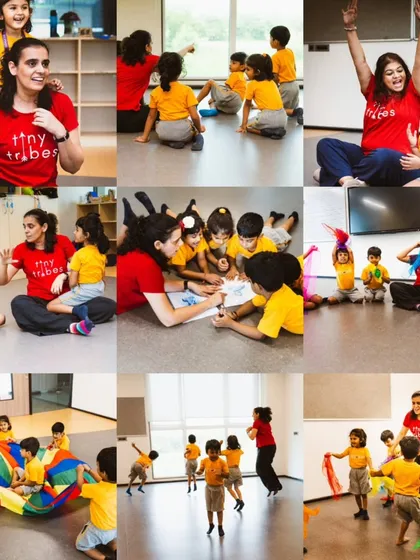 This collage captures the essence of a Pyjama Drama class. You can see children exploring with colorful props like parachutes and ribbons, engaging in imaginative play, and building strong connections with their teachers. Each activity is designed to develop life skills in a fun, pressure free environment.