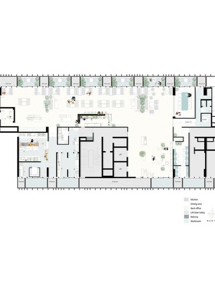 This floor plan of Citadines illustrates the thoughtful spatial planning. The layout encourages intuitive navigation, with a central bar anchoring the space and distinct zones for dining, meeting, and relaxing, all while maintaining an effortless flow.
