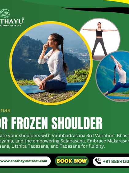 Frozen shoulder can be debilitating. We teach a specific sequence of asanas, including Virabhadrasana (Warrior Pose), to liberate the shoulders and restore fluidity.