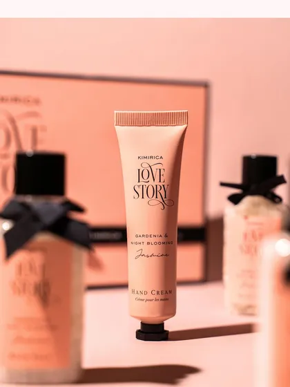 A levitating hand cream from a beauty gift set, creating a magical and premium feel. This technique makes the product appear weightless and special, perfect for a campaign highlight.