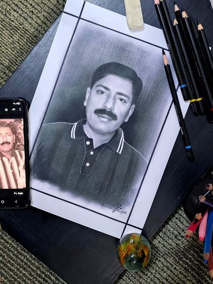 This image showcases a charcoal pencil portrait created from an old photograph. My aim is to not just copy the photo, but to enhance it, bringing out details and emotions that may have faded over time.