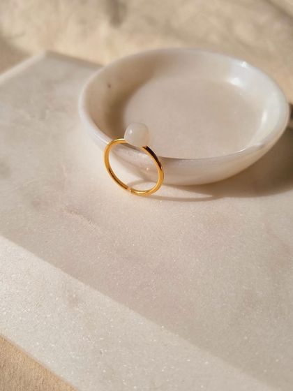 The 'bhūmi' White Moonstone Mood Ring is a beautiful reminder that this stone can bring new beginnings and good fortune.