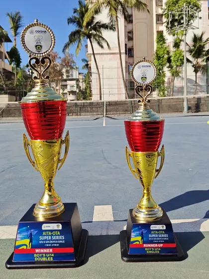The spoils from a great week of tennis. The trophies for the U-14 Singles Runner-up and Doubles Winner at the All India Super Series in Bhubaneswar, won by Aarav Chhallani.