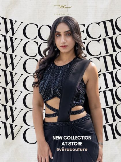 My new collection of draped sarees is now in store. This black number is perfect for making a fashion statement.