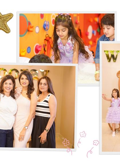 A collage showing happy guests, both children and adults, enjoying the beautiful decor and lively atmosphere of our venue.
