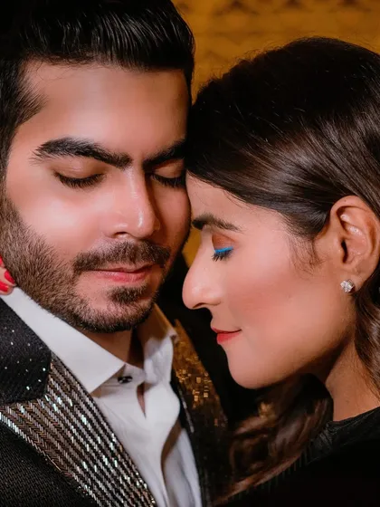 An artistic close-up showing a bold blue winged eyeliner. This demonstrates my ability to create unique and creative looks for pre-wedding shoots.