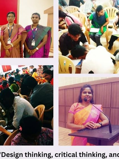 A collage from a workshop on Design Thinking, Critical Thinking, and Innovation at Kongu Arts and Science College. It's amazing to see students transform from hesitant to innovative in just one session.