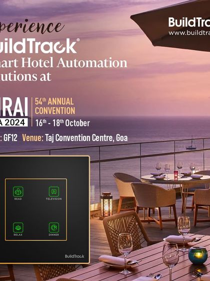 Elevating hospitality with smart solutions. This image promotes our presence at the FHRAI convention in Goa, highlighting our smart keypads that allow for effortless scene control in restaurants and lounges.