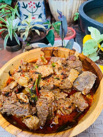 A beautiful, rustic bowl of my signature beef curry.