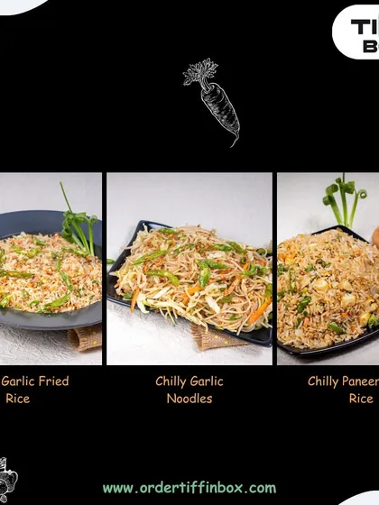 A look at our vegetarian Chilly Garlic options. We offer Chilly Garlic Fried Rice, Chilly Garlic Noodles, and Chilly Paneer Fried Rice, each packed with flavor.