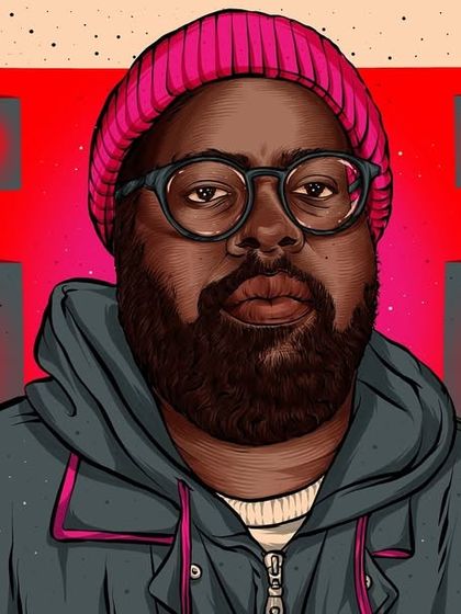 A portrait of musician Jamie Finlay for Bandcamp, using geometric shapes and a warm, glowing color palette to create a sense of retro-futurism.