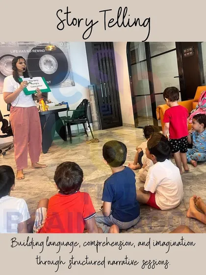 This is a classic storytelling session. I focus on building language, comprehension, and imagination through structured narrative sessions where the children are fully engaged.