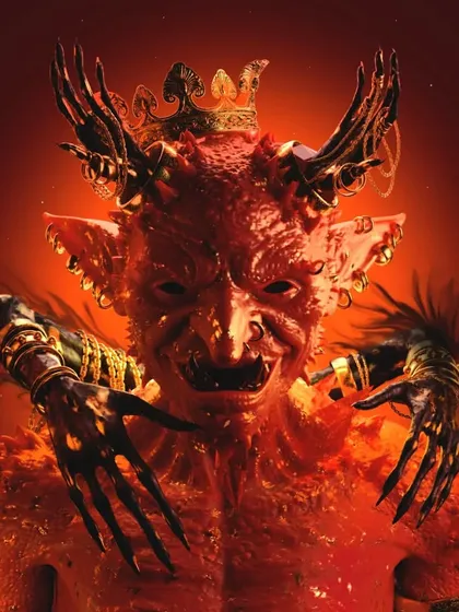 This is Hastar, a demon of greed, created for the 'B2DC SINNERS' NFT drop. I designed him with demonic horns, a twisted crown, and shadowy arms embracing him, all bathed in a fiery red light to signify his hellish nature.