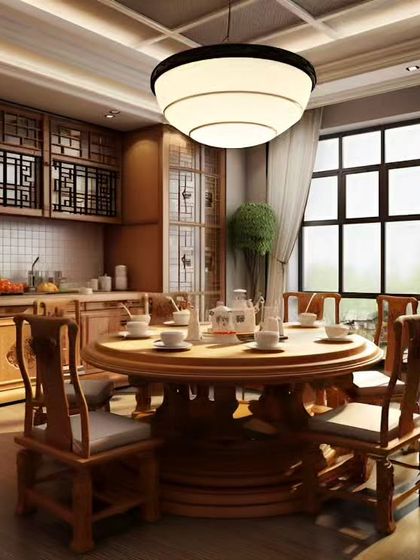 A traditional dining room design with classic wooden furniture and intricate cabinetry. This shows our versatility in working with different design styles.
