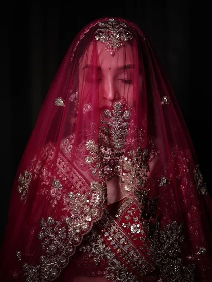 A classic bridal portrait with the veil, creating a sense of mystery and timeless beauty.