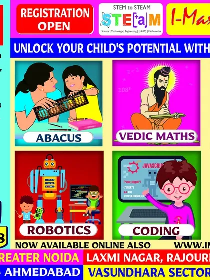 We offer a comprehensive range of programs under our I-Max Academy brand to unlock your child's full potential. From technical skills like Robotics and Coding to foundational learning in Abacus, Vedic Maths, and Smart English, we provide a complete educational journey for kids aged 3 to 14.