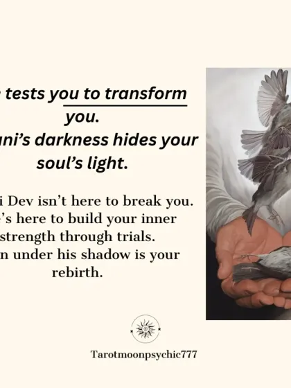 Shani Dev tests you to transform you. The darkness of his influence is where your soul's light is hidden. The pain you feel under his shadow is the catalyst for your rebirth.