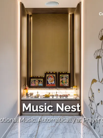 We help you create a serene atmosphere for prayer and meditation. Our system can be scheduled to automatically play devotional music or bhajans in your pooja room at designated times, seamlessly integrating with your daily rituals.