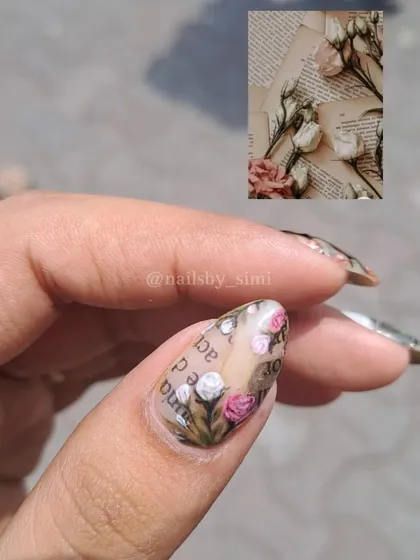 A closer look at the vintage-inspired floral nail. This is why I love what I do, creating something so beautiful and detailed.