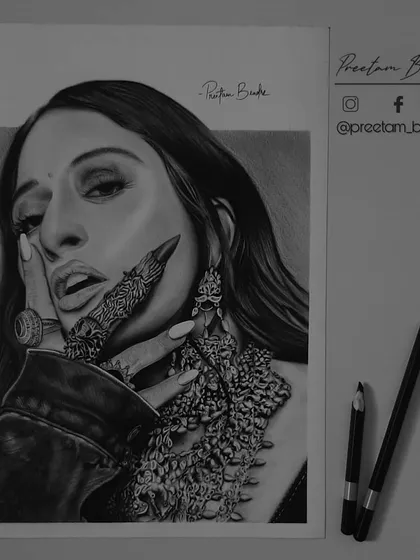 This hyper-realistic portrait of the queen, Raja Kumari, took 98 hours to complete. I focused on the intricate details of her jewelry and the powerful expression that defines her.