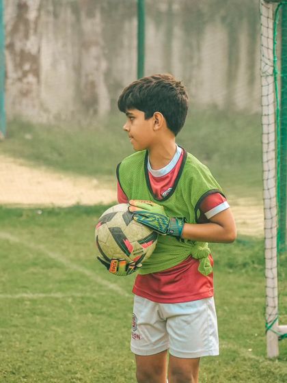 Our goalkeeper, poised and ready for action during a break in play at the Pride Cup.
