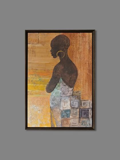 This stunning artwork by Albena Hristova, a tribute to women around the world, is beautifully presented in a dark floater frame that complements the piece's rich, earthy tones.