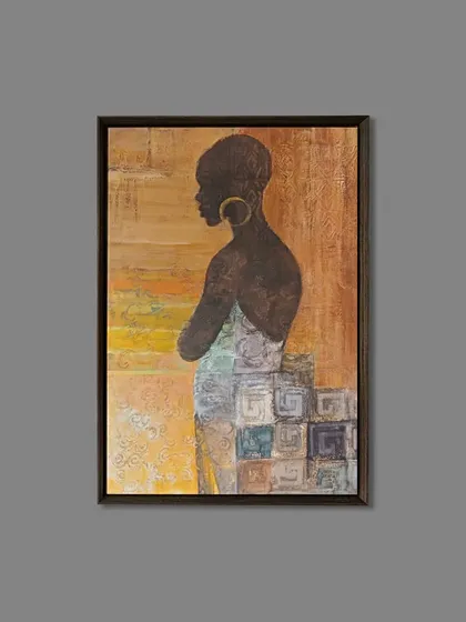 This stunning artwork by Albena Hristova, a tribute to women around the world, is beautifully presented in a dark floater frame that complements the piece's rich, earthy tones.