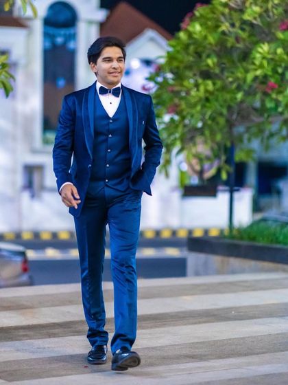 Beyond the sangeet stage, I also do runway choreography and modeling for men's wedding and formal wear, as seen in these shots from a Vivaham fashion event.
