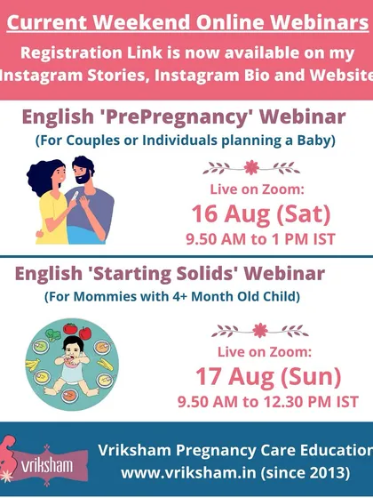 My 'Pre-Pregnancy' and 'Starting Solids' webinars are for couples planning a baby and for moms with babies over 4 months old. Each session is packed with useful information to help you at every stage.