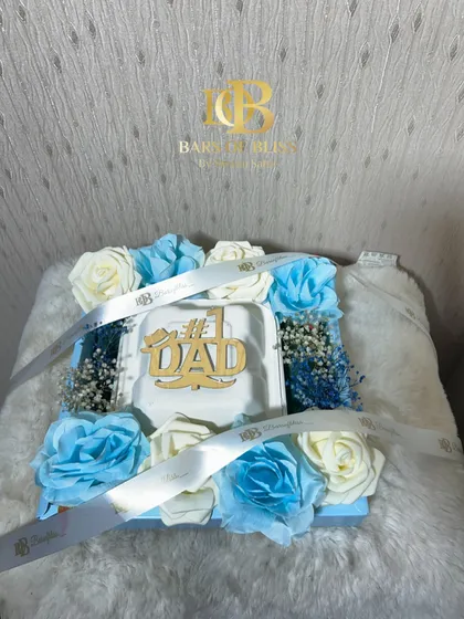 The floral arrangement for Dad before being placed in its clear box, showing the detail of the flowers.