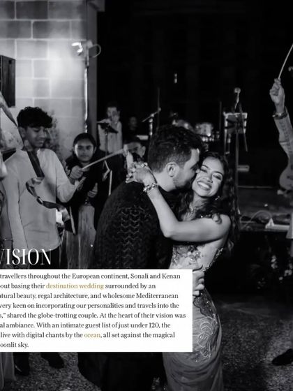 The vision for this destination wedding was a serene, spiritual ambiance. With an intimate guest list, the wedding came alive with digital chants by the ocean, all set against a moonlit sky.