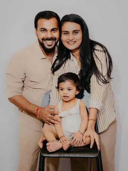 A classic studio family portrait. I guide families into comfortable poses that feel natural, creating a timeless image that documents your family's love and connection.